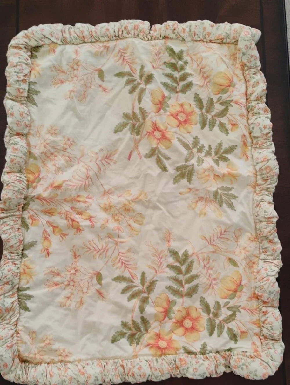Pair (2) Vintage April Cornell 100% Cotton Yellow Floral Balloon Ruffled Shams